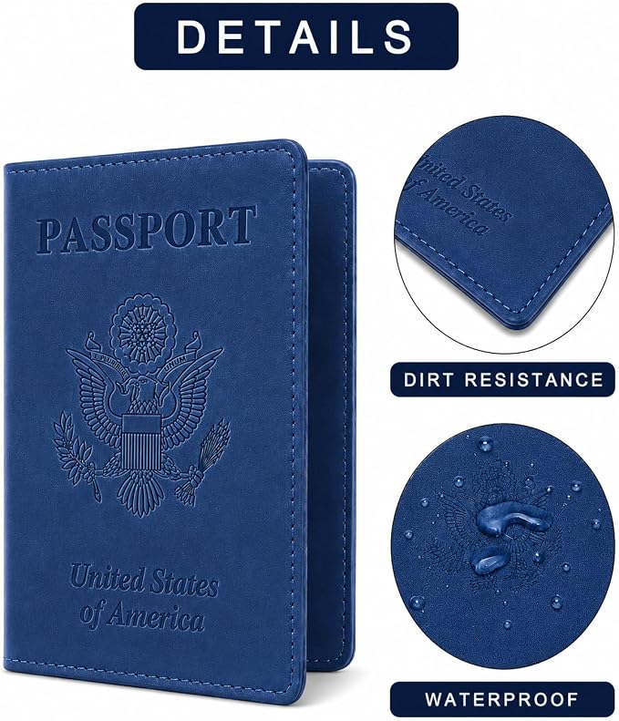 Ciana Passport Holder for Travel, RFID Passport Wallet, Leather Passport Cover & Card Holder for Men & Women, Slim Travel Wallet, Passport Case (Light Blue)