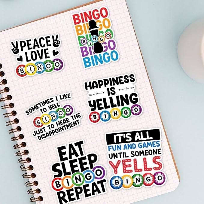 (10Pcs-3in) Funny Bingo Games Sticker Pack, Bingo Prizes Sticker for Player Caller, Gift for Senior Adult, Decoration for Laptop Tablet Kindle Scrapbook Water Bottle Helmet Vehicles Bumper