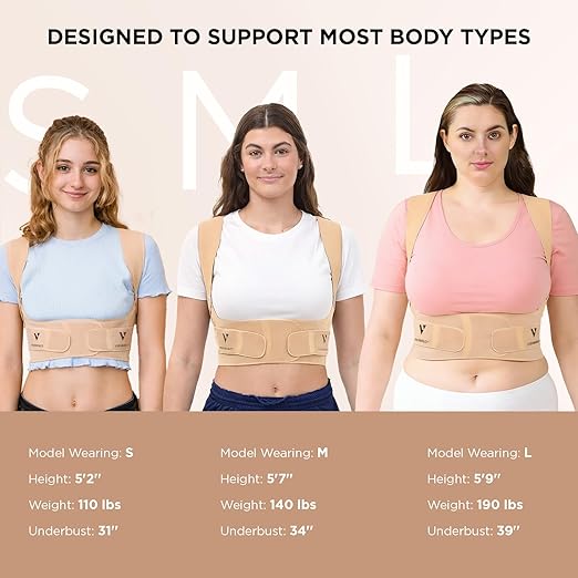 Adjustable Posture Corrector for Women: Invisible Under Clothes - Comfortable Back Support Bra for Upper Back Neck Shoulder Pain Relief - Ideal for Sitting Exercise Daily Wear (Beige Medium)