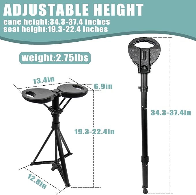 ALEVMOOM Walking Cane with Seat 2-in-1 Cane Stool for Adults, Aluminum Walking Stick with Seat, Stick Chair Portable Stool for Senior