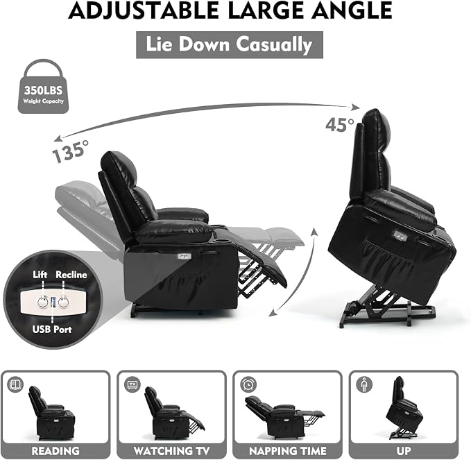 Power Lift Chair for Elderly,Electric Recliner Chair with Vibrating Massage & Heating,Living Room Chair with Thickened armrest,USB Ports,2 Cup Holders