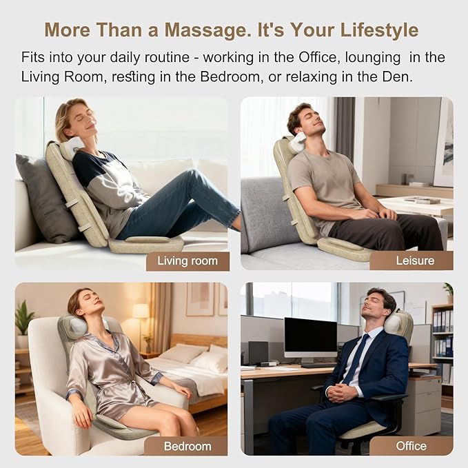 Rainwolf Shiatsu Neck and Back Massage Cushion with Heat - 4D Deep Tissue Kneading Full-Back Massager for Relief Muscle Soreness, Adjustable Intensity & Height, for Office Chair & Home