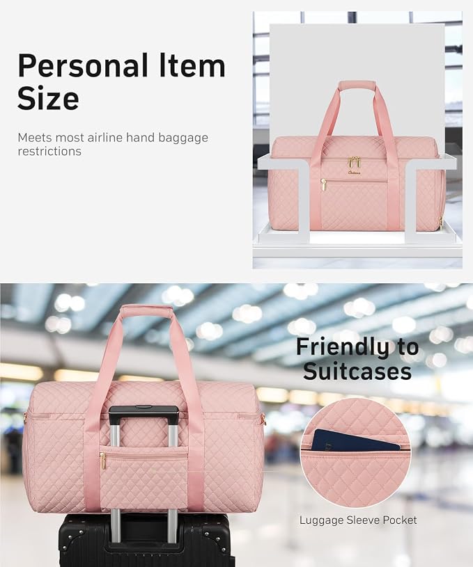 Weekender Bags for Women, Wide Open Large Travel Duffle Bag with Shoe Compartment, Overnight Hospital Bag For Women Labor Delivery, Carry on Bag Personal Item Travel Bag with Wet Pocket (Pink)