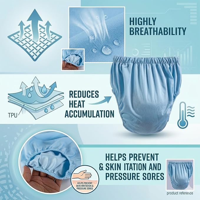 2 Pack Adult Diaper Cover, TPU Diaper Cover for Overnight | Waterproof Unisex Incontinence Pants,Leak-Proof Plastic Underwear Pants for Seniors Post-Surgery Recovery (Small)