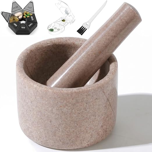 Marble Pill Crusher with Silicone Base – Blade-Free Mortar Pill Grinder for Seniors, Pets & Adults, Natural Stone Tablet Pulverizer for Easy Medicine Taking