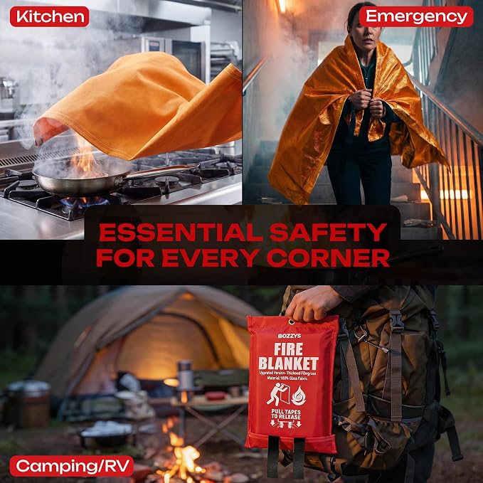 Fire Blanket 3-Pack | Fiberglass Prepared Fire Suppression | 40"x40" Fire Blankets Emergency for Home and Kitchen