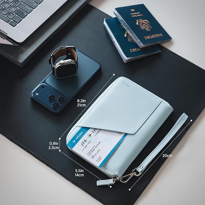 VULKIT Family Passport Holder for 4 Passports, RFID Blocking Travel Wallet | 6 Card Slots, 2 SIM Pockets, Secure Zipper Closure, Holds 4 Passports, Family Travel Essential