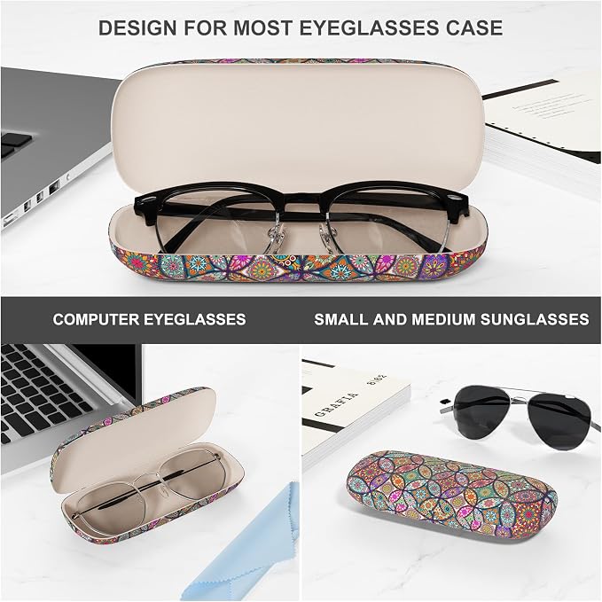 Eyeglasses Case, Portable Hard Shell Protective Case for Glasses, Eyeglass Holder Box for Women with Cleaning Cloth
