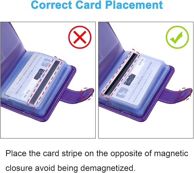 Wisdompro Credit Card Holder, RFID Blocking Wallet Debit Card Protector | Slim Leather Credit Card Organizer Case, Card Case with Magnetic Closure, 20 Card & 7 Memory Card Slots - Vertical Purple