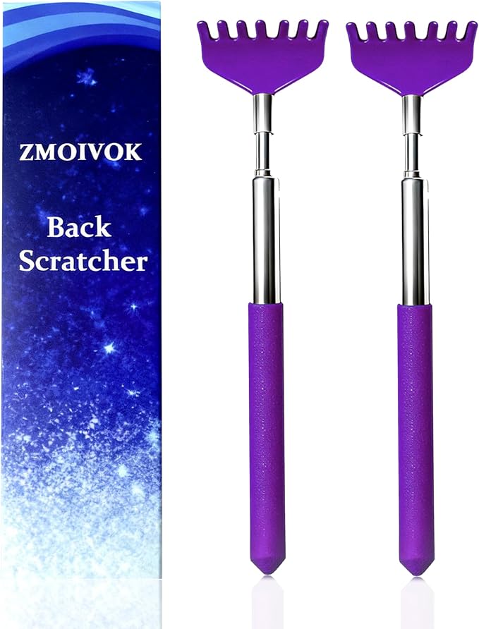 2 Pack Back scratchers Set,Stainless Steel Back Scratcher Extendable | Rubber Handles Stainless Heads,for Back,Neck,Shoulders,Beautiful Present Packaging Gifts for Thanksgiving,Christmas (Purple)