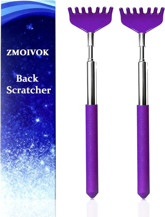 2 Pack Back scratchers Set,Stainless Steel Back Scratcher Extendable | Rubber Handles Stainless Heads,for Back,Neck,Shoulders,Beautiful Present Packaging Gifts for Thanksgiving,Christmas (Purple)
