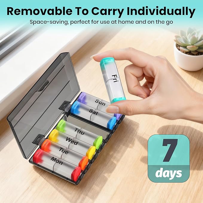 Weekly Pill Organizer 2 Times a Day - 7 Day AM PM Pill Box, Large Travel Pill Case & Supplement Container for Daily Medication, Vitamins, Fish Oils, Portable Pill Holder Storage, Translucent
