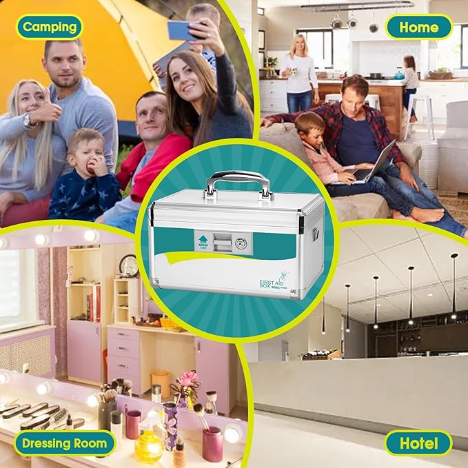 Glosen Medicine Lock Box,locking medicine box, Security Lock Boxes【Large 14x8.5x7.5 Inches with removable storage pocket】 lock box, First Aid Key Safe Box for Medication