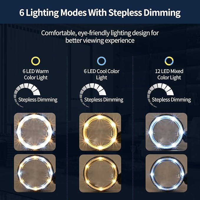 45X Magnifying Glass with Light, 4.6 Inch 1200mAh USB Rechargeable Large Handheld Magnifier, 6 Color Modes, Perfect for Low Vision Seniors, Macular Degeneration & Fine Print (Black)