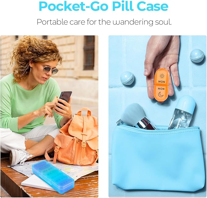 Weekly Pill Organizer 2 Times a Day - AM PM Pill Organizer with 7 Daily Color-Coded Small Cases, Morning and Night Travel Pill Cases for Vitamins, Medicine, & Supplements