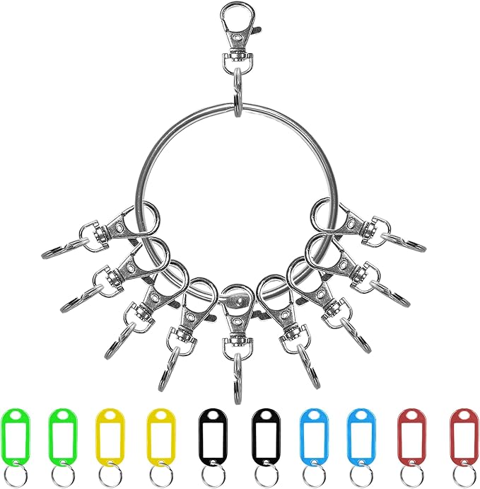 Large Key Ring - 21pcs Janitor Big Multi Key Chain Organizer Extra Metal Hoop Holder with Labels Tags for Landlord for Office, Schools, Warehouse, Hotel, Apartments, 3.5 inch
