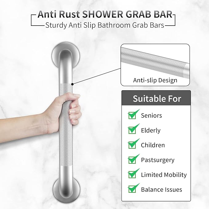 2 Pack 24 Inch Grab Bars for Bathtubs and Showers, Anti Slip Shower Grab Bars Stainless Steel Shower Handle Toilet Handicap Elderly Senior Assist Bathroom Saft Handle