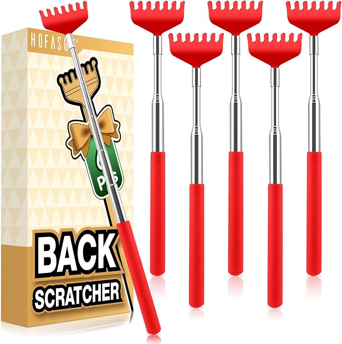 HOFASON Back Scratcher 6 Pack, Stocking Stuffers for Men Adults Women Teens | Christmas Small Bulk Gifts for Men Women Teens, White Elephant Gag Birthday Gifts, Party Favors Prizes for Adults (Red)