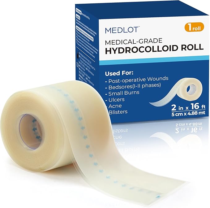 Hydrocolloid Bandages Roll, 2in x 16ft, Cut to Size Hydrocolloid Patch for Wound Care, Waterproof, Medical Adhesive Wound Dressing Tape for Blister, Burn, Acne, Pimple, Extra Large