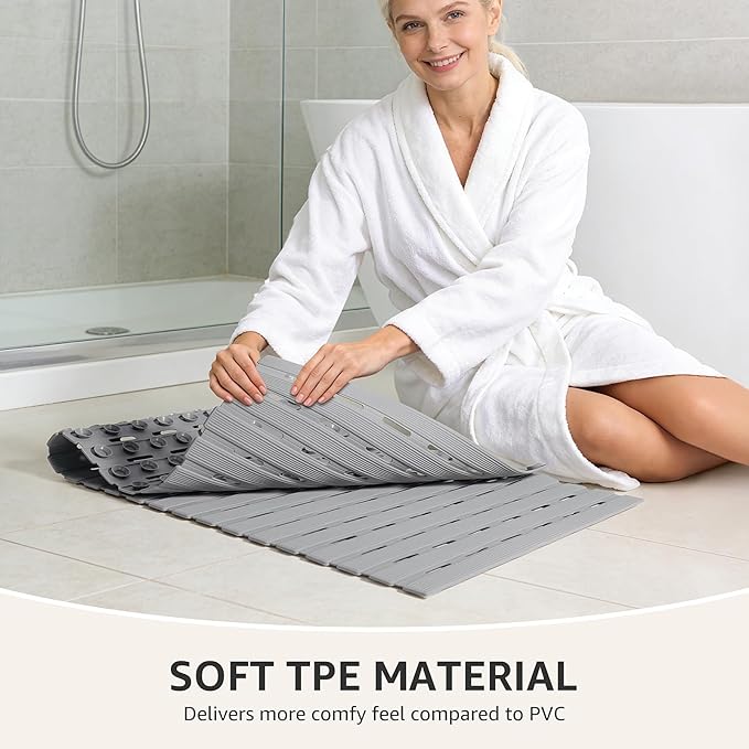OTHWAY Non Slip Shower Mat, 36.6" x 16.9" Soft Bath Mat for Tub Non Slip, Anti Slip Shower Mat with Suction Cups, Easy to Cut Shower Floor Mat, Machine Washable Bathtub Mat, Light Grey