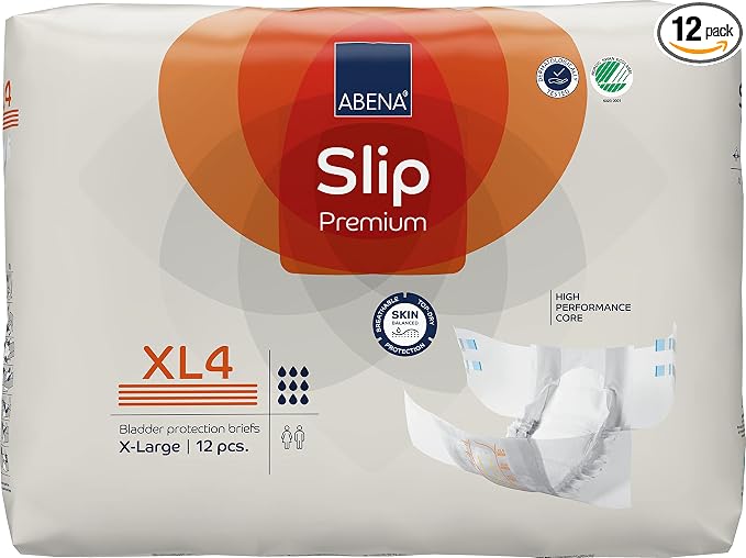 Abena Slip Premium Incontinence Briefs, Level 4, (Small to Extra Large Sizes), Extra Large, 12 Count