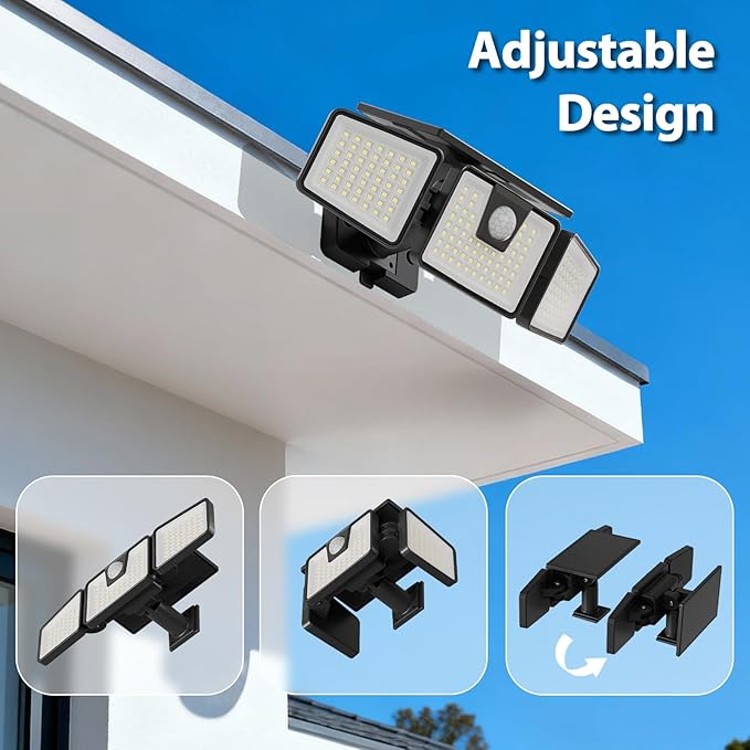 INCX Solar Lights Outdoor, 3000LM Motion Sensor Outdoor Lights, 2PCS, Black | 3 Adjustable Heads; 156 LEDs; IP65 Weather Resistant; 6500K Daylight; Wide coverage for garages,yards,patios,and entryways