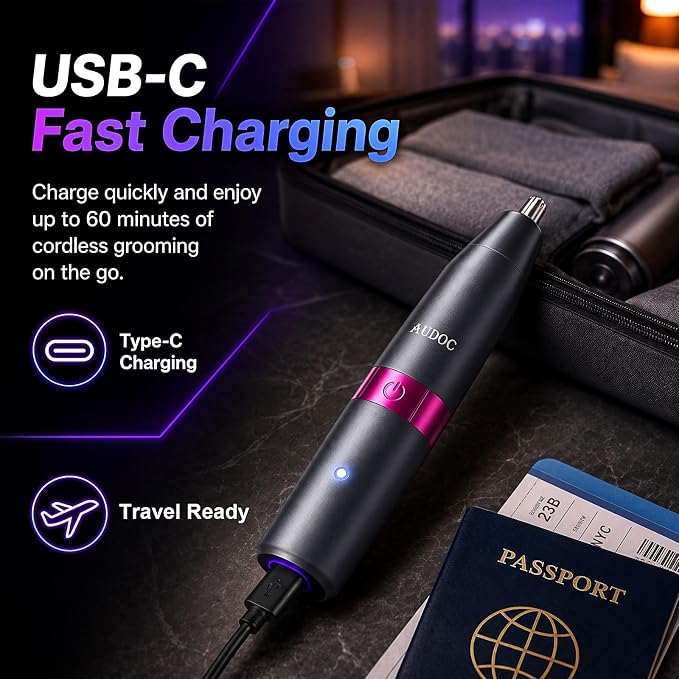 Nose Hair Trimmer for Men with 3 Patented Magnetic Heads | Paintess Nose & Ear Hair Trimmer, Micro-Vacuum & Magnetic Head,USB-C Rechargeable ,Waterproof Design, Painless Grooming Kit,