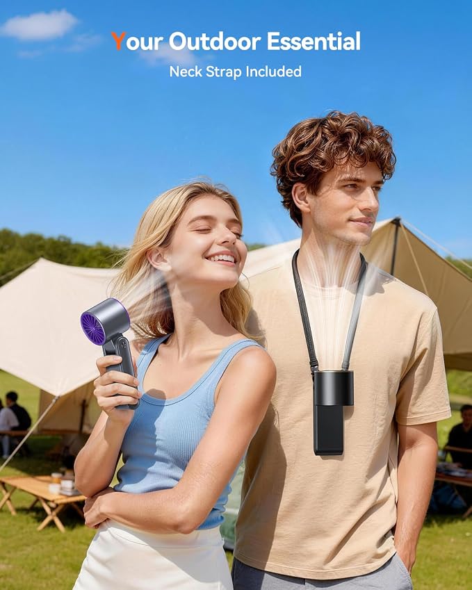 Portable Handheld Turbo Fan, 199 Gear Speed, 24 Hs Cooling Time, 5500mAh Rechargeable Mini Personal Hand Fan, Foldable Design, Travel Essentials, Beach Vacation, Gifts for Women, Men,Grey Purple