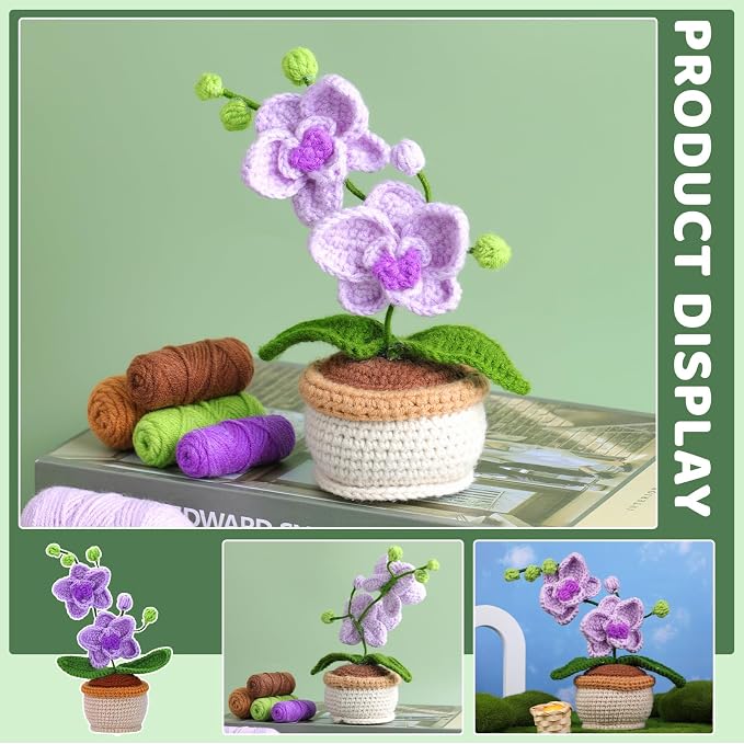 Crochet Kit, Crochet Kit for Beginners, Butterfly Orchid Knitting Kit | Beginner Crochet Kit, Crochet Flower Kit with Step-By-Step Video Tutorials, Beginner Crochet Kit for Adults