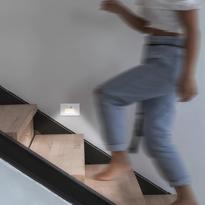 Maxxima Horizontal LED Motion Sensor Step Light, 3CCT 160 Lumens, White 2Pk | Indoor/Outdoor Stair Light, 3Color Selectable 3000K, 4000K, 5000K, IP65 Rated, Modern Deck Stair Light