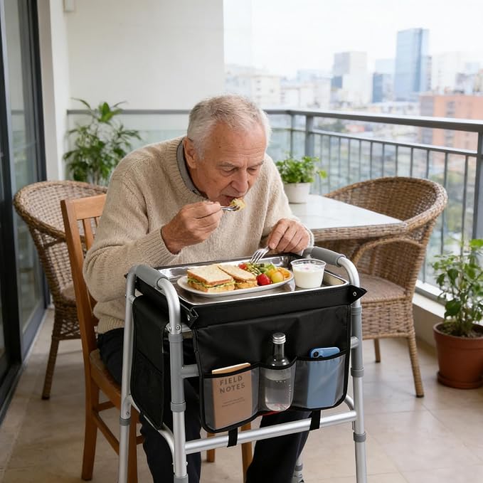 Walker Tray for Folding Walker,Tray for Walkers with Cup Holder for Seniors | Essential Walker Accessories Fits Most Folding & Rolling Walkers Non-Slip Surface