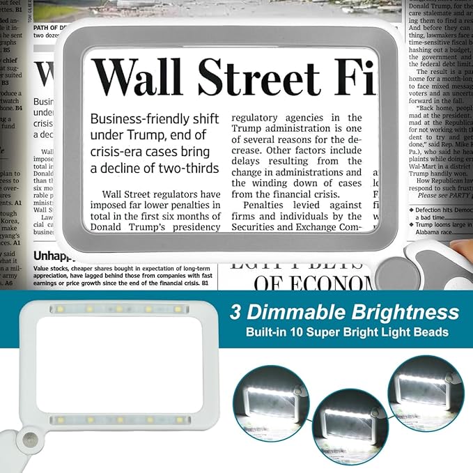 Rechargeable Magnifying Glass with Light for Reading, 5X Large Page Magnifier with LED Lighted for Seniors Low Vision, Folding Handheld Lightweight Rectangle Magnifier for Reading Book Small Print