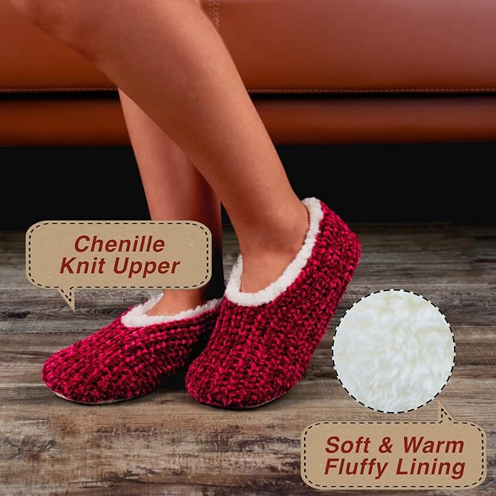 cosyone1997 2-Pair Thick Warm Fuzzy Slippers for Women Indoor Fluffy Sherpa Lined, Winter House Shoe Socks Non-Slip Soft Soles, Cozy Christmas Gifts