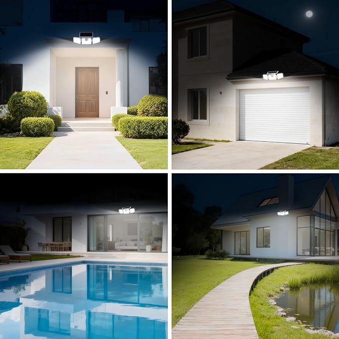 INCX Solar Lights Outdoor, 3000LM Motion Sensor Outdoor Lights, 4PCS, White | 3 Adjustable Heads; 156 LEDs; IP65 Weather Resistant; 6500K Daylight; Wide coverage for garages,yards,patios,and entryways