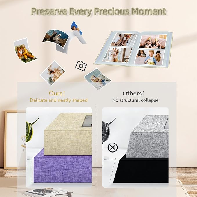 popotop Photo Album 4x6-200 Photos Photo Books with 200 Horizontal Pockets,Linen Cover Albums for Family Wedding Anniversary Baby Vacation Pictures