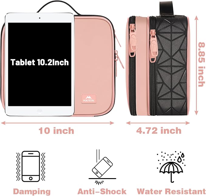 MATEIN Cord Organizer Box with Adjustable Divider, DJ Gear Bag | DJ Cable File Bag, Cord Bags, Music Equipment Accessories, Sound Instrument Storage, Double Layer, Shockproof, Portable, Pink