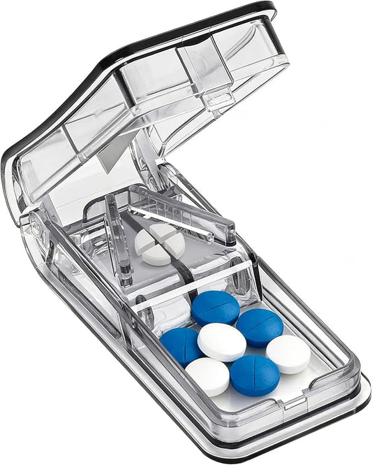 Pill Cutter for Small Pills, Pill Splitter with Stainless Steel Blade, Medicine Cutter for Pills, Cuts Vitamins Tablets for Purse Pocket
