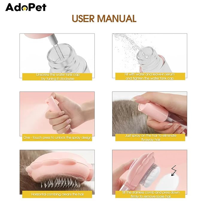 Self-Cleaning Pet Grooming Brush – Smooth Grooming Brush for Dogs and Cats, Easy Hair Removal with the Push of a Button, Gentle Shedding Remover for Small Pets