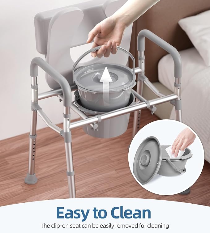 HOMLAND Bedside Commode Toilet, Padded Seat & Backrest, Enhanced Crossbar | Aluminum Potty Chair, Height Adjustable, Removable Bucket, Tool-Free Assembly, 350lb Portable Toilet for Adults & Seniors