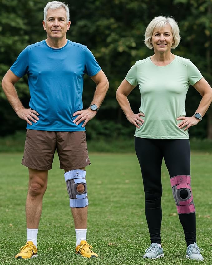 ABYON Knee Brace for Women & Men Meniscus Tear, ACL, Arthritis, Knee Support with Triple Side Stabilizers and Adjustable 360° Wraparound Strap for Maximum Knee Pain Support and Fast Recovery (SteelBlue, XL)