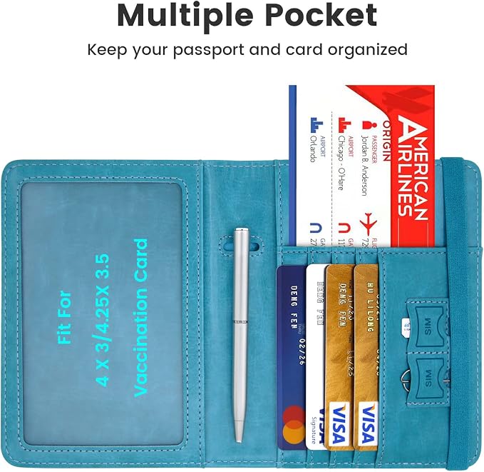 Passport Holder for Travel, RFID Blocking Passport Cover with Vaccine Card Slot, Leather Travel Wallet Combo & ID Organizer for Women, Teal