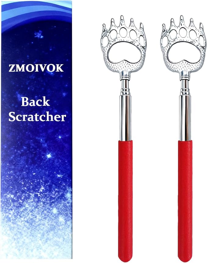 2 Pcs Back Scratcher Extendable | Metal Bear Claws Back Scratchers,Backscratche for Men, Women,Adults,Christmas Stocking Stuffers (Red)