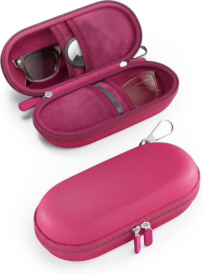 ProCase Hard Double Sunglasses Glasses Case for Men Women -Raspberry | Hard EVA Shell Shockproof Dual Eyeglass Case with Metal Hook Velvet Lining, Travel Zipper Organizer for Couple Gifts
