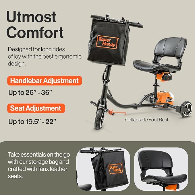 SuperHandy Passport Mobility Scooter for Adults- Foldable, 3 Wheel, Airline Travel Friendly - 13 Mile Range, Includes 2 Removable 44.4V Lithium-ion Batteries & Charger (275 Lbs)