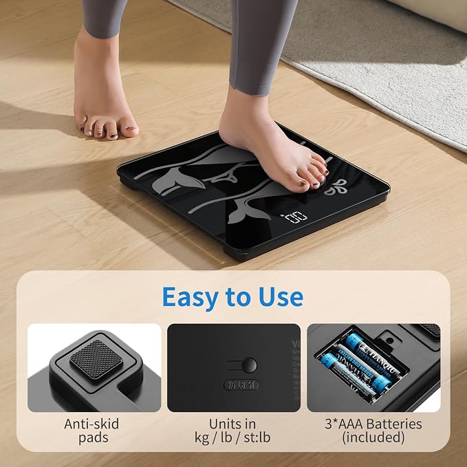 Vitafit FSA&HSA 660lb Weight Scale, Accuracy 0.1lb by Our Professional Scale Factory Since 2001,Smart Digital Scale for Body Weight BMI via APP, 8mm Non-Slip Tempered Glass 12.4" x 12.4",3*AAA, Black