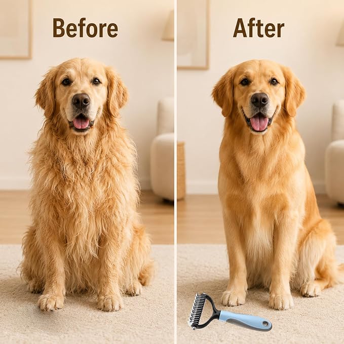 Pet Pro Grooming Tool, Pets Knotter Dog Grooming, Pro Pets Deshedding Brush, Deshedding Groomings Comb Fur Brush, Double Sided Shedding Brushs with 17 Teeth (2PCS-B)