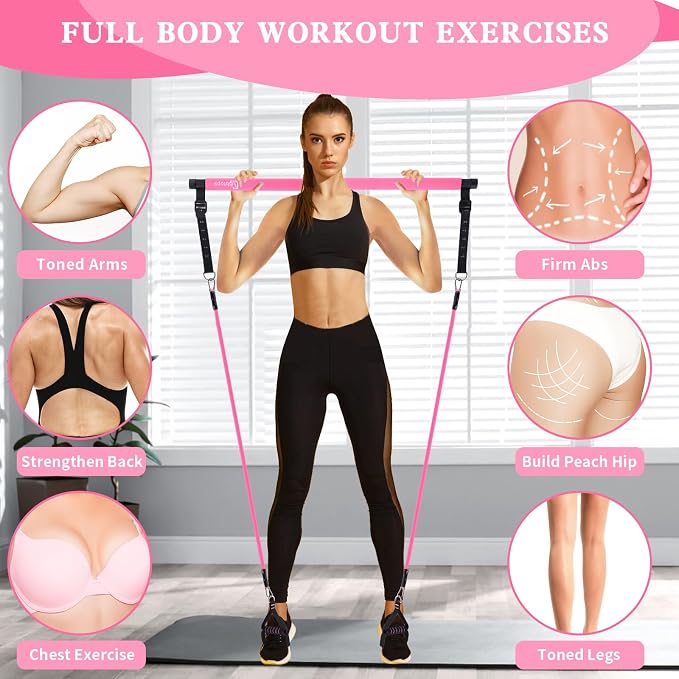 Bbtops Pilates Bar Kit with Resistance Bands,Pilates Bar with Stackable Bands Workout Equipment for Legs,Hip,Waist and Arm,Exercise Fitness Equipment for Women & Men Home Gym Yoga Pilates