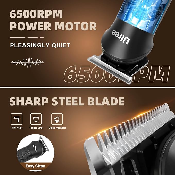 Ufree 7-in-1 Beard Trimmer for Men, Electric Razor Shaver, Men Grooming Kit | 1-10 mm Adjustable Comb for All Mustache Lengths, Type-C, LED Display, Versatile Use on Sideburns, Body, Nose Hair, Men Gift