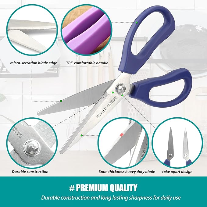 KUNIFU Kitchen Scissors, All Purpose Kitchen Shears, Heavy Duty Come Apart Scissors Gadgets Utensils - Black
