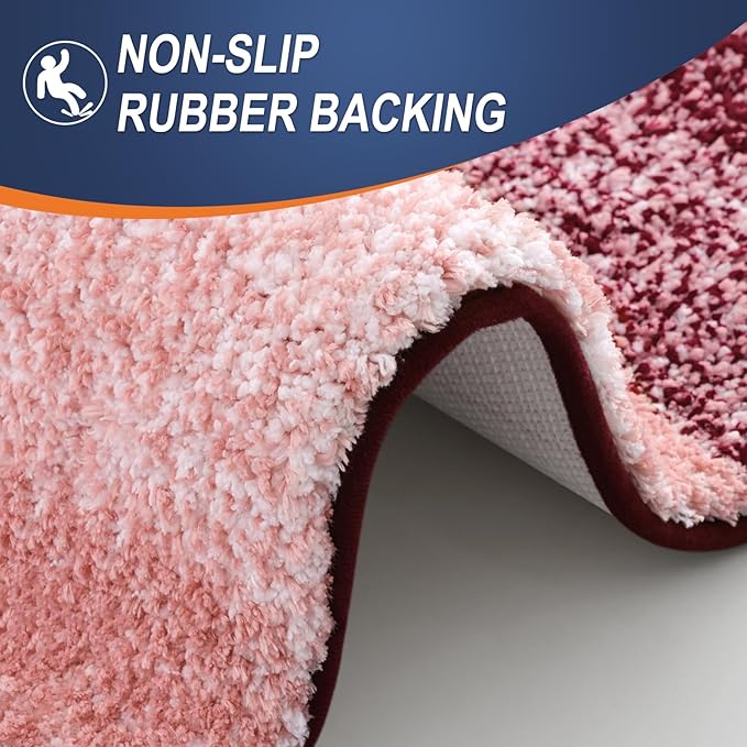 OLANLY Bathroom Rug Set 2 Piece, Soft Absorbent Microfiber Bath Mats and U-Shaped Contour Toilet Rug, Non-Slip, Machine Wash Dry, Plush Shaggy Bath Mats for Bathroom (30"x20"+U24 x20, Red)